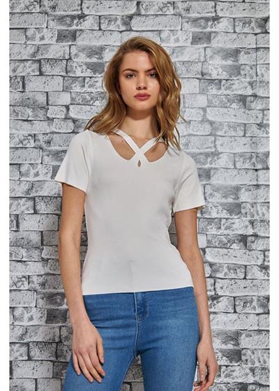 Çapraz Yaka Kısa Kollu Bluz