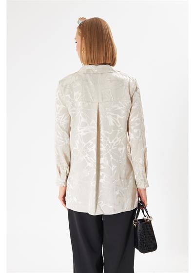 Çiçek Desen Jakarlı Saten Gömlek 