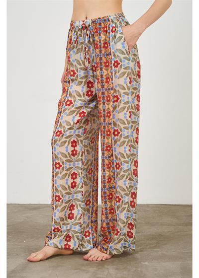 Çiçek Desen Lastikli Pantolon