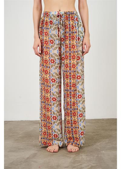 Çiçek Desen Lastikli Pantolon