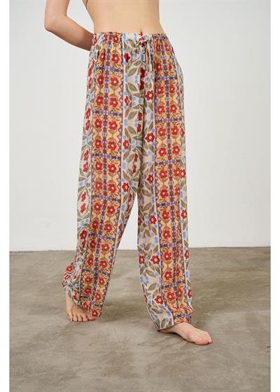 Çiçek Desen Lastikli Pantolon