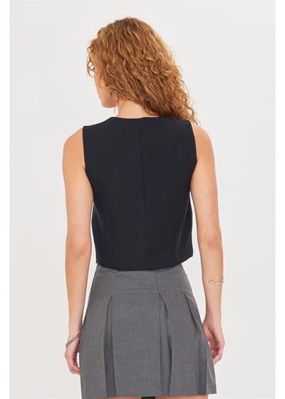 Çiçek Nakışlı Keten Görünümlü Yelek 