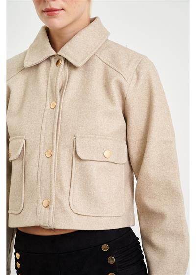 Çıtçıtlı Melanjlı Kısa Kaşe Mont