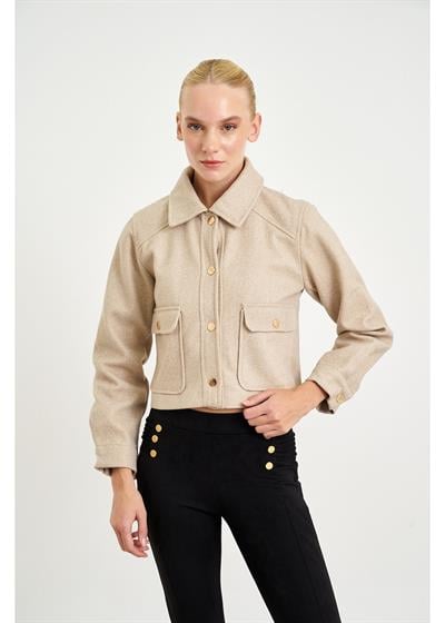 Çıtçıtlı Melanjlı Kısa Kaşe Mont