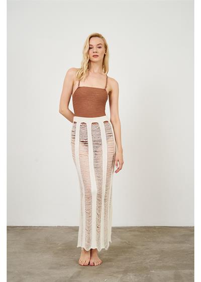 Çizgi Detay Yırtmaçlı Ajur Etek 