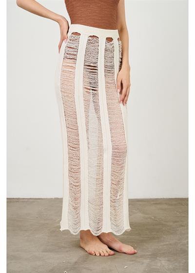 Çizgi Detay Yırtmaçlı Ajur Etek 