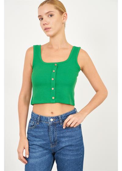 Çizgi Detaylı Askılı Kaşkorse Crop