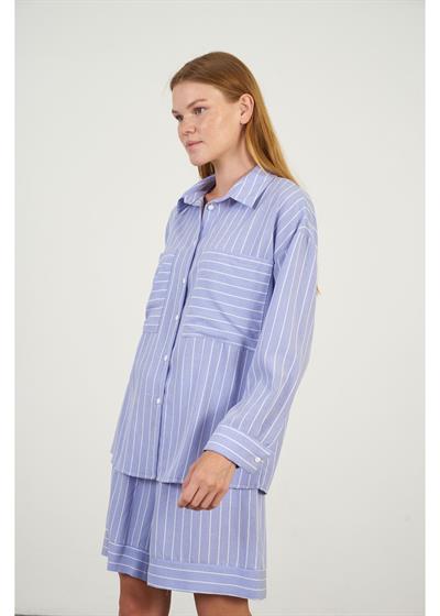 Çizgili Cepli Düşük Kol Gömlek 