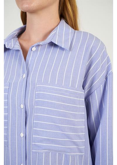 Çizgili Cepli Düşük Kol Gömlek 