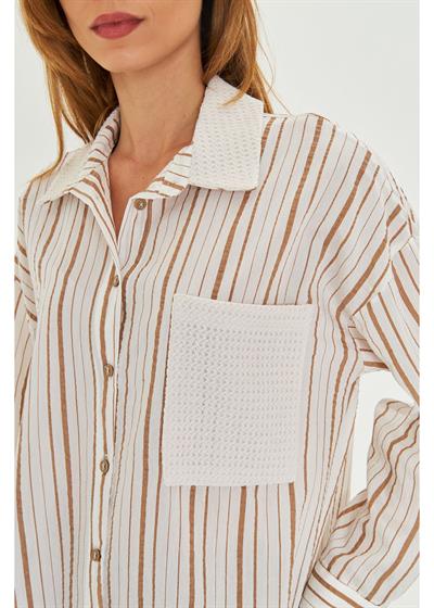 Çizgili Modal Dantel Garnili Gömlek 