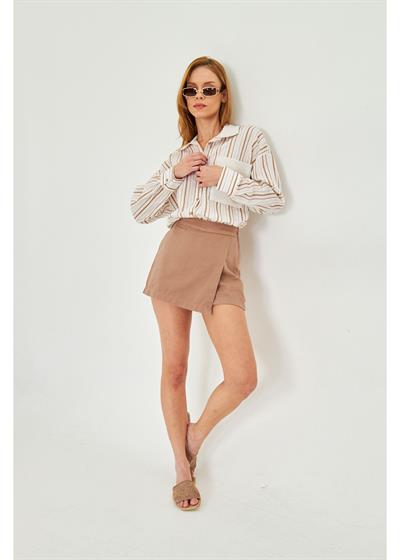 Çizgili Modal Dantel Garnili Gömlek 