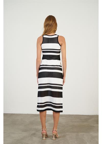 Çizgili Sıfır Kol Elbise