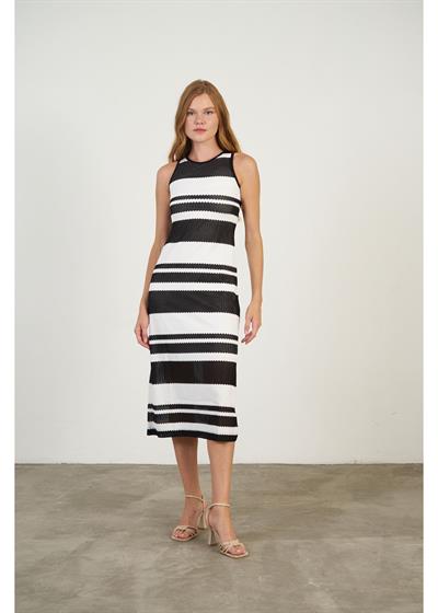 Çizgili Sıfır Kol Elbise