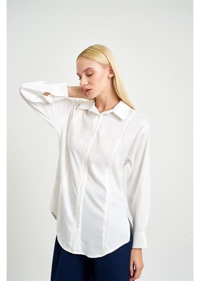 Dantel Detaylı Saten Gömlek 