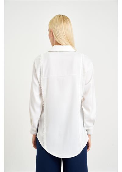 Dantel Detaylı Saten Gömlek 