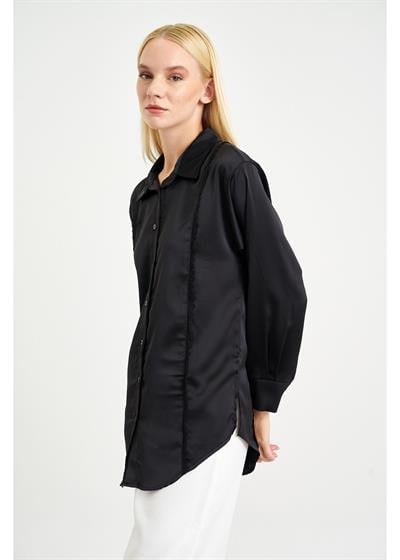 Dantel Detaylı Saten Gömlek 