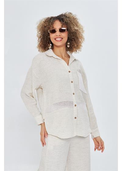 Dantel Garnili Keten Müslin Gömlek 