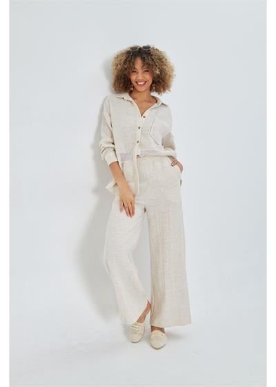 Dantel Garnili Keten Müslin Gömlek 