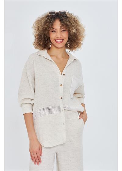 Dantel Garnili Keten Müslin Gömlek 