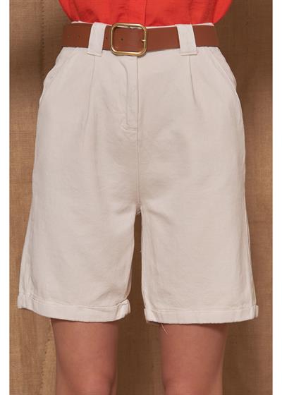 Deri Kemerli Gabardin Şort