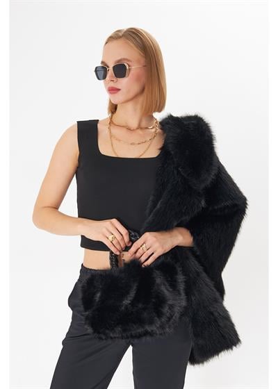 Deri Kulplu Peluş Çanta 