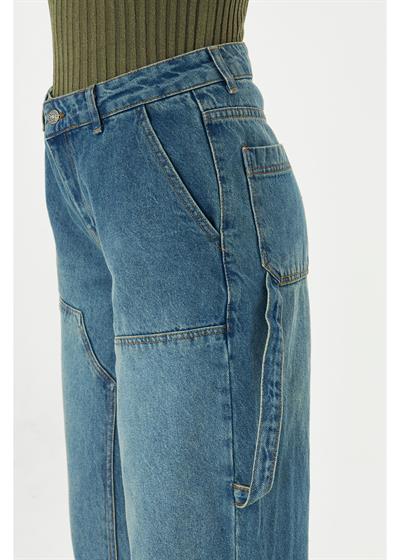 Dikişli Bol Paça Jean Pantolon 