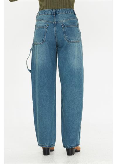 Dikişli Bol Paça Jean Pantolon 