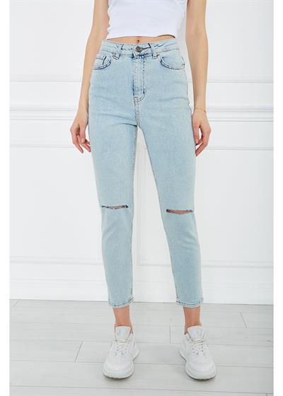 Dizi Yırtık Denim Pantolon