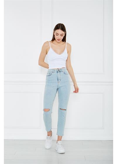 Dizi Yırtık Denim Pantolon