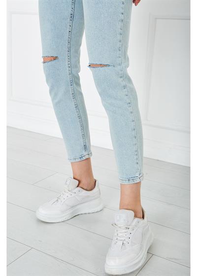 Dizi Yırtık Denim Pantolon