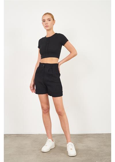 Duble Katlamalı Plise Şort