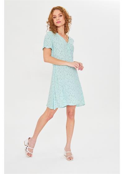 Düğmeli Çiçekli Viskon Elbise 