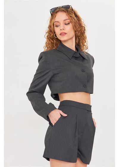 Düğmeli Crop Blazer Ceket 