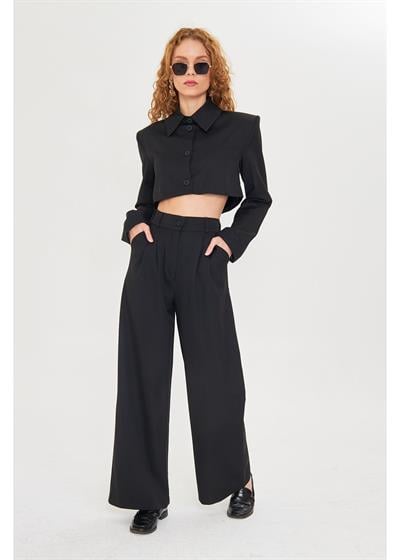 Düğmeli Crop Blazer Ceket 