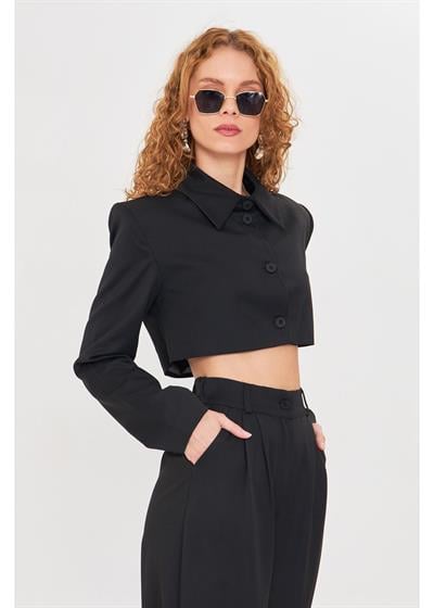 Düğmeli Crop Blazer Ceket 