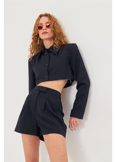 Düğmeli Crop Blazer Ceket 