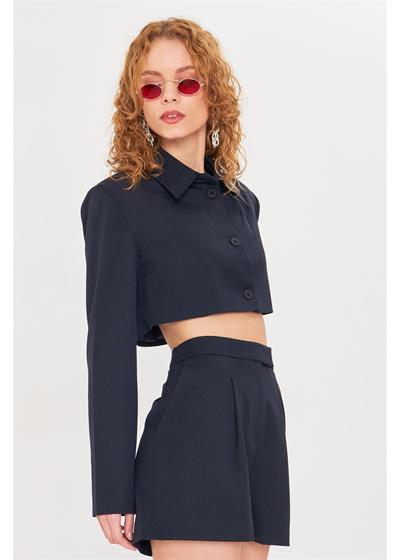 Düğmeli Crop Blazer Ceket 