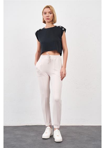 Düğmeli Sıfır Kol Modal Crop Bluz