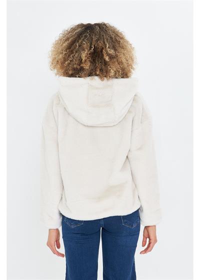 Etek Ucu Lastikli Kapüşonlu Peluş Mont 