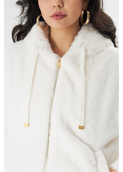 Etek Ucu Lastikli Kapüşonlu Peluş Mont 