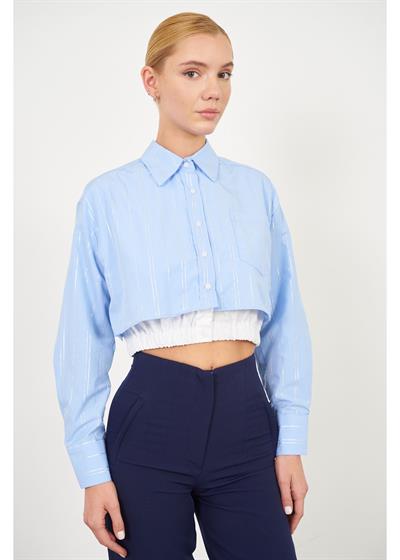 Etek Ucu Lastikli Kısa Poplin Gömlek 