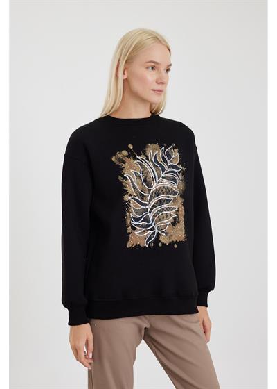 Etnik Desenli Pullu Sweatshirt