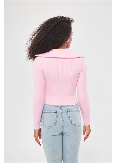 Fermuarlı Crop Triko Kazak 