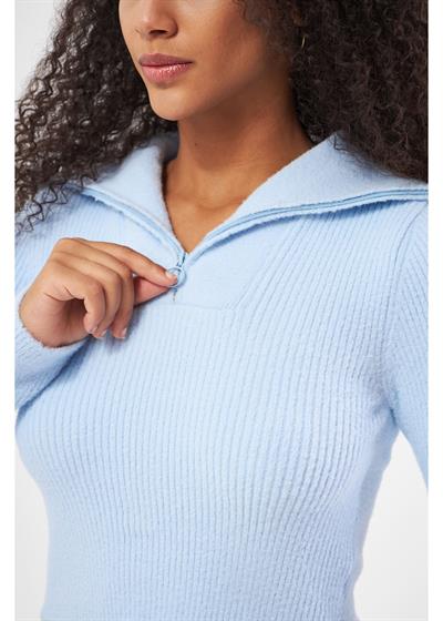 Fermuarlı Crop Triko Kazak 