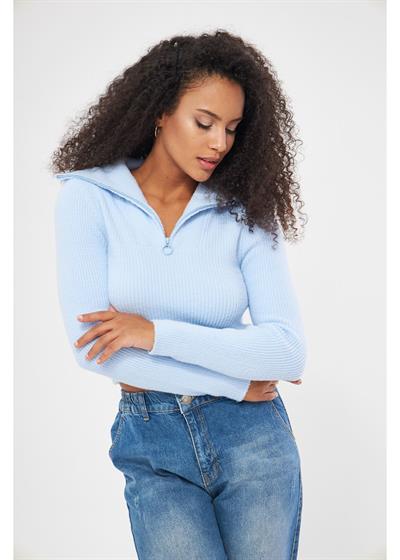 Fermuarlı Crop Triko Kazak 