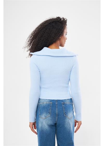 Fermuarlı Crop Triko Kazak 