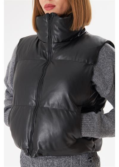 Fermuarlı Deri Yelek 