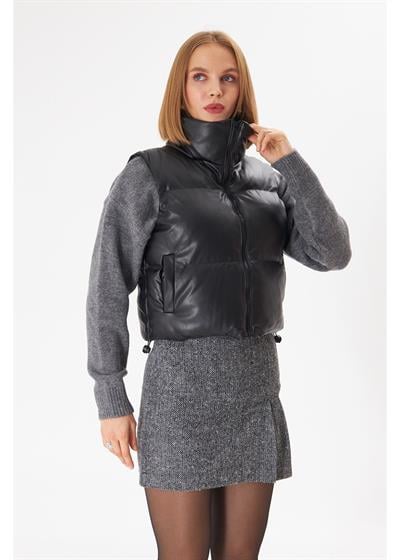 Fermuarlı Deri Yelek 