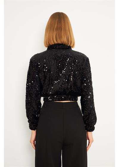 Fermuarlı Kadife Pul Payet Ceket 