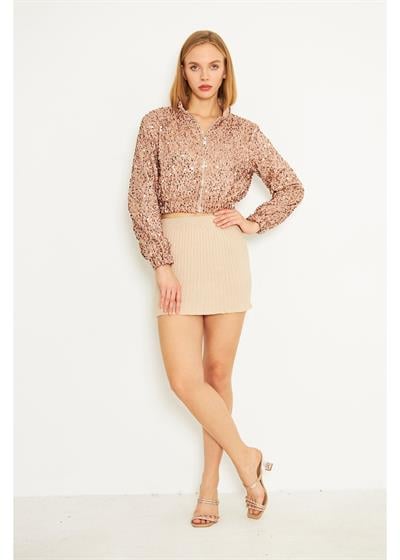 Fermuarlı Kadife Pul Payet Ceket 